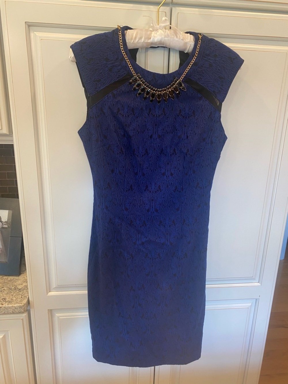 Bisou Bisou Royal Blue Textured Sheath Dress with Black Trim